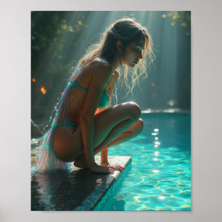 Bikini Water Nymph am Pool Poster