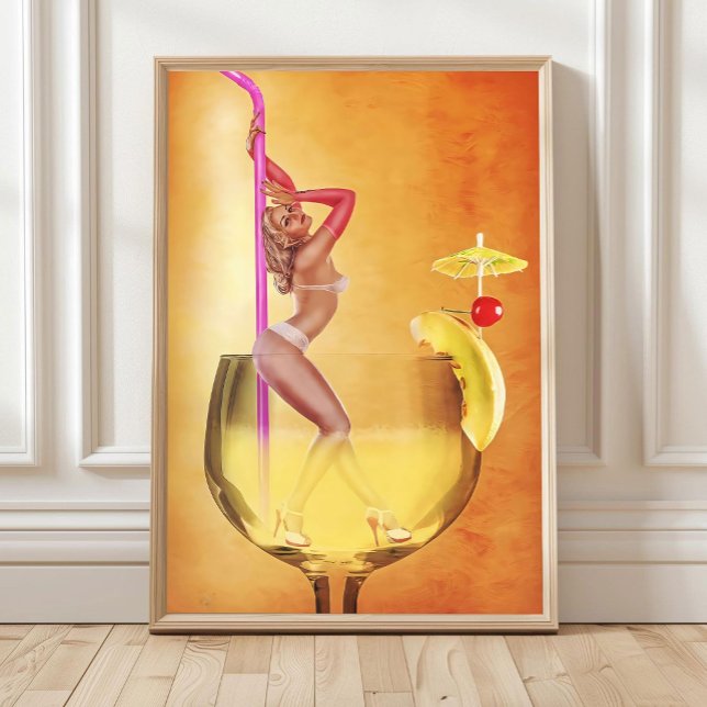 Bikini Woman Inside Cocktail Glass Wall Art, Retro Poster (Von Creator hochgeladen)