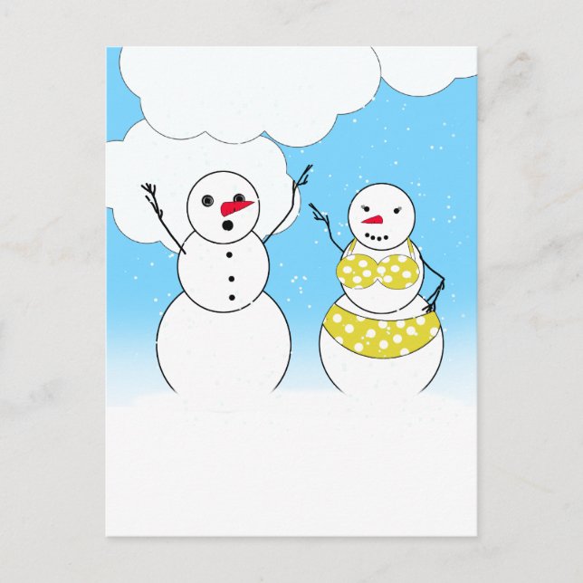 Bikini-Zeit-Schneemänner Postkarte (Vorderseite)
