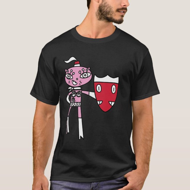Bikinikat ein rosa Katzensuperheld mit Schild T-Shirt (Vorderseite)