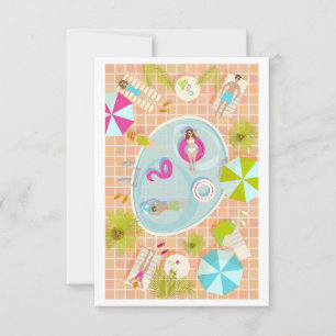 Bikinimädchen und Jungs spielen ein Schwimmbadspie Dankeskarte