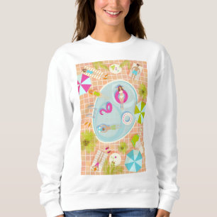 Bikinimädchen und Jungs spielen ein Schwimmbadspie Sweatshirt