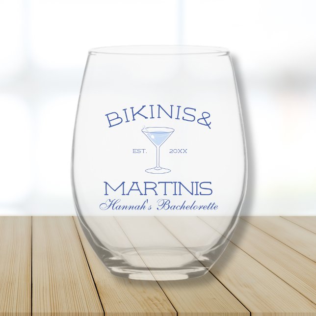 Bikinis and Martinis Beach Bachelorette Weinglas Ohne Stiel (Bikinis And Martinis Beach Bachelorette Stemless Wine Glass)