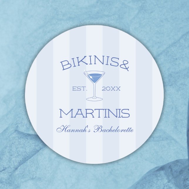Bikinis and Martinis Beach Junggeselinnen-Abschied Runder Aufkleber (Bikinis And Martinis Beach Bachelorette Party Classic Round Sticker)