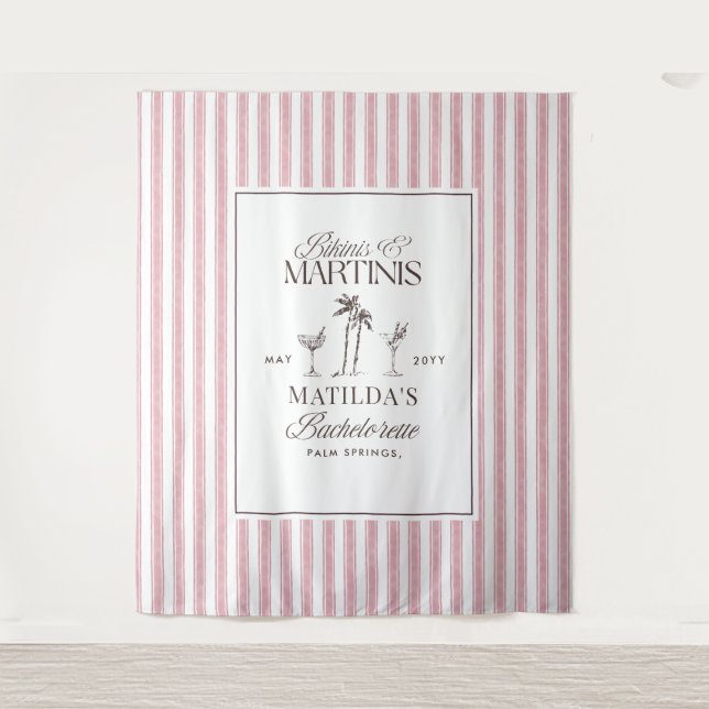 Bikinis and martinis Elegant vintage bachelorette Wandteppich (Vorderseite)