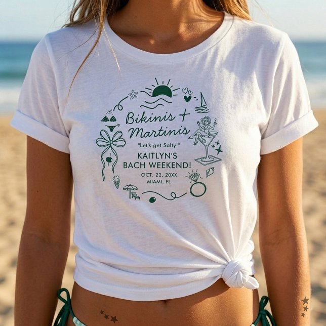Bikinis & Martinis Beach Bachelorette Party Custom T-Shirt (Von Creator hochgeladen)