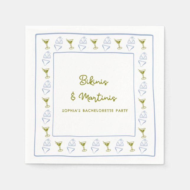 Bikinis & Martinis Blue Olive Junggeselinnen-Absch Serviette (Vorderseite)