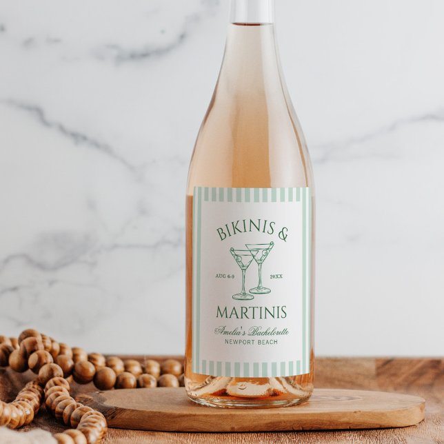 Bikinis & Martinis Green Bachelorette Weinetikett (Von Creator hochgeladen)