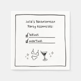 Bikinis & Martinis Handgeschriebener Junggeselinne Serviette