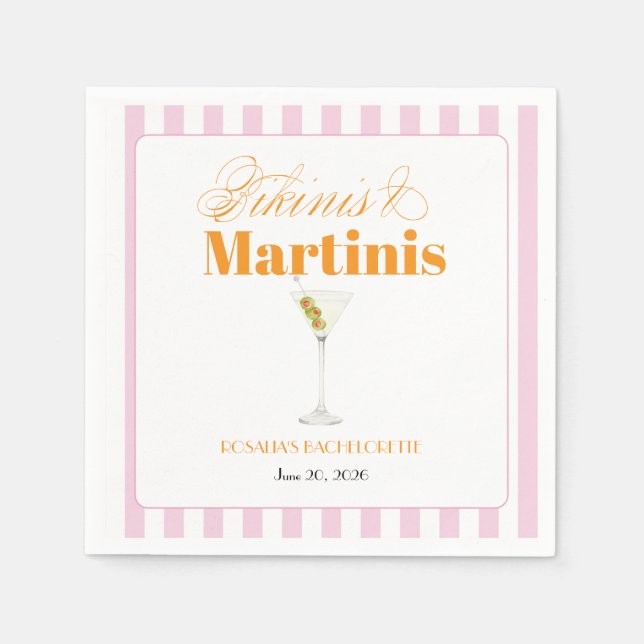 Bikinis & Martinis Junggesellinnenabschied (Pink & Serviette (Vorderseite)