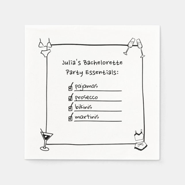 Bikinis, Martinis, Pajamas, Prosecco Bachelorette Serviette (Vorderseite)