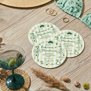 Bikinis & Martinis Strand Junggesellinnenabschied  Runder Pappuntersetzer