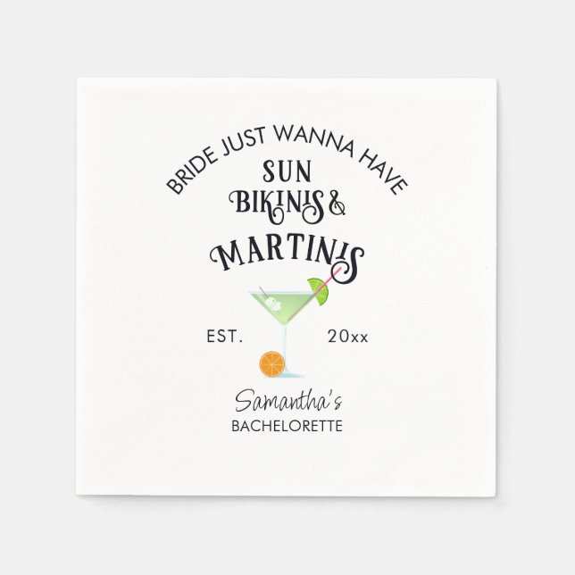 Bikinis & Martinis Tropical Pool Hen Bachelorette Serviette (Vorderseite)