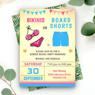 Bikinis oder Boardshorts Geschlechtsenthüllungsfei Einladung