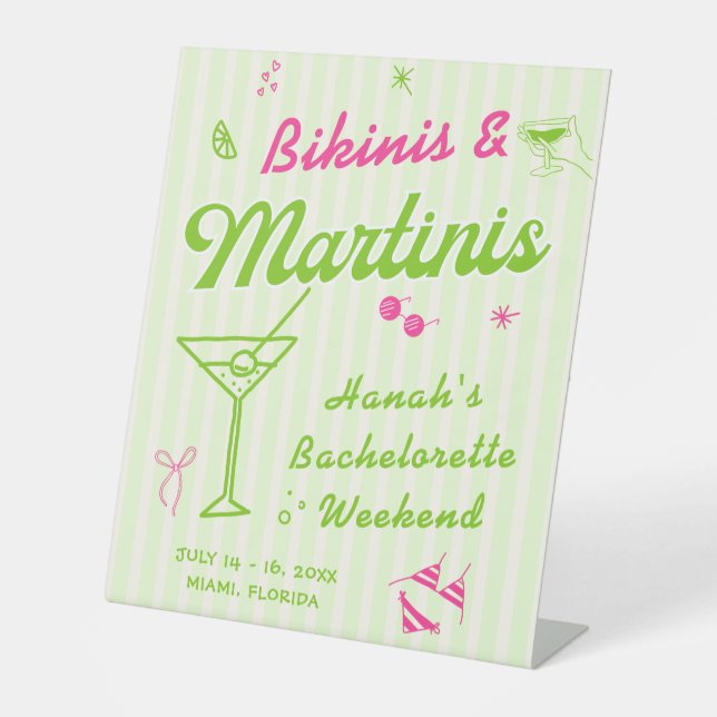 Bikinis und Martinis Bach Party Sockelschild (Vorderseite)