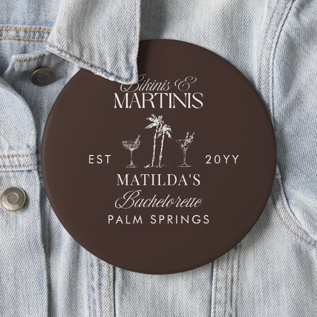 Bikinis und Martinis Elegante Vintage-Hen Party Button (Beispiel)