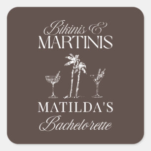 Bikinis und Martinis Elegante vintage Henparty Quadratischer Aufkleber