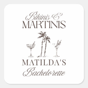 Bikinis und Martinis Elegante Vintage-Henparty Quadratischer Aufkleber