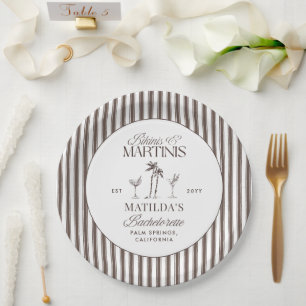 Bikinis und Martinis Elegante vintage Junggesellin Pappteller