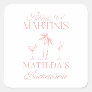 Bikinis und Martinis Elegante vintage Junggesellin Quadratischer Aufkleber