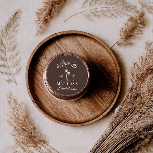 Bikinis und Martinis Elegante Vintage-Junggesellin Runder Aufkleber (Von Creator hochgeladen)