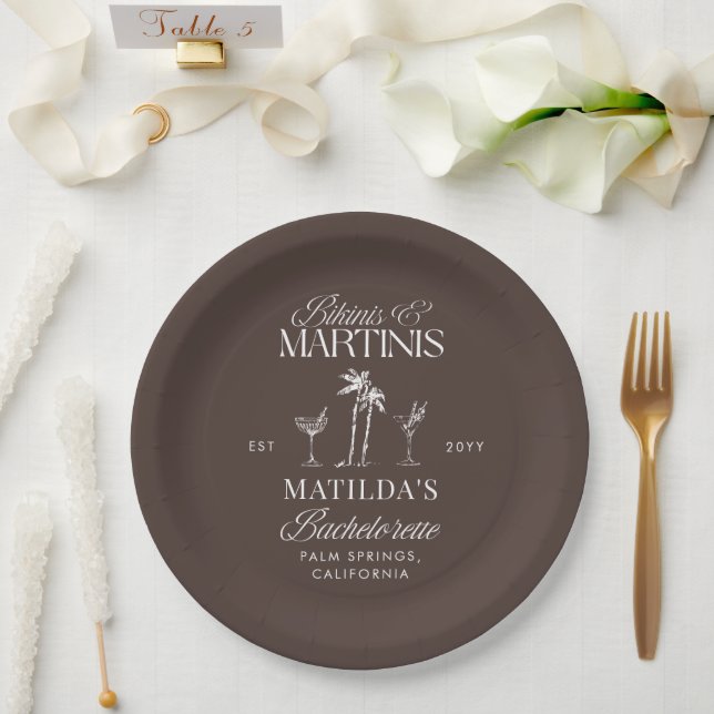 Bikinis und Martinis Eleganter Vintage-Junggeselli Pappteller (Hochzeit)