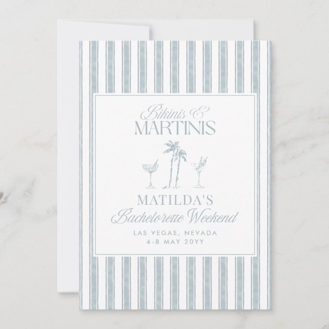 Bikinis und Martinis Elegantes Vintages Bacheloret Einladung (Vorderseite)