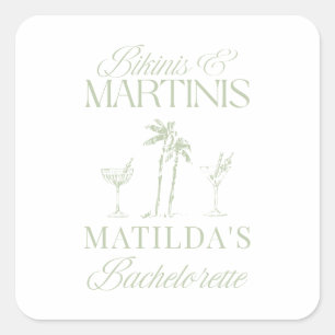 Bikinis und Martinis Elegantes Vintages Bacheloret Quadratischer Aufkleber