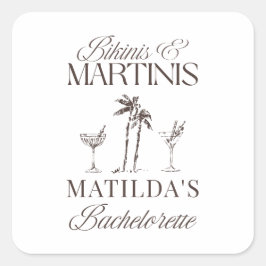 Bikinis und Martinis Elegantes Vintages Bacheloret Quadratischer Aufkleber