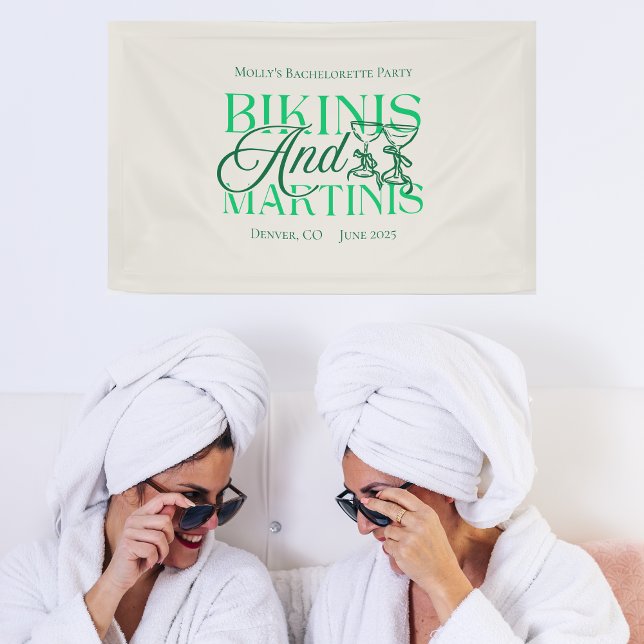 Bikinis und Martinis - Fun Junggeselinnen-Abschied Banner (Bikinis and Martinis banner with modern green font – perfect for bachelorette or bridal celebrations)