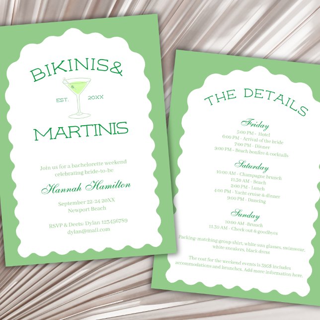 Bikinis und Martinis Green Bachelorette Weekend Einladung (Bikinis And Martinis Green Bachelorette Weekend Invitation)