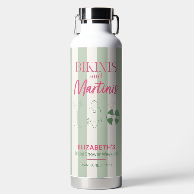 Bikinis und Martinis Junggesellinnen-Abschieds-Woc Trinkflasche (Vorderseite)