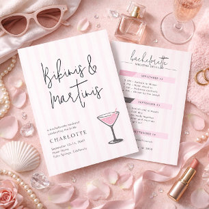 Bikinis und Martinis Rosa Junggesellinnen-Wochenen Einladung