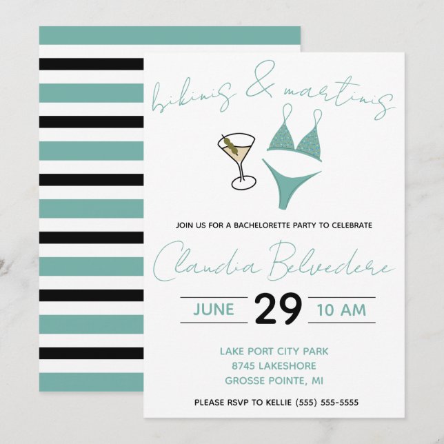 Bikinis und Martinis Themed Junggeselinnen-Abschie Einladung (Vorne/Hinten)