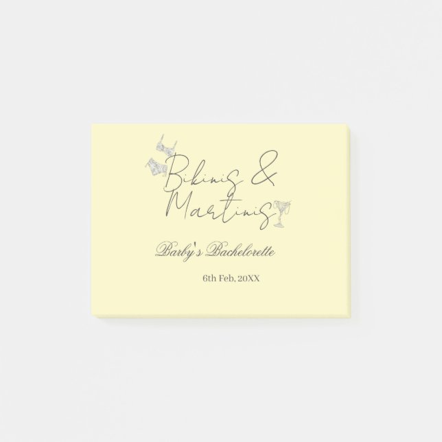 Bikins & Martinis bachelorette party yellow retro Post-it Klebezettel (Vorderseite)