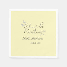 Bikins & Martinis bachelorette party yellow retro Serviette