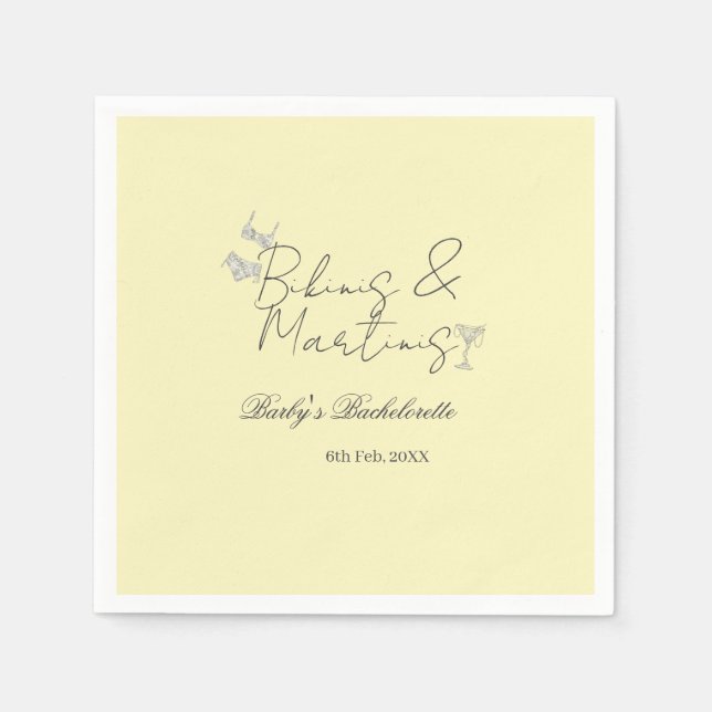 Bikins & Martinis bachelorette party yellow retro Serviette (Vorderseite)