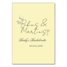 Bikins & Martinis bachelorette party yellow retro Tischnummer