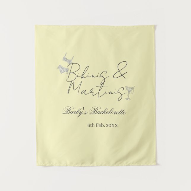Bikins & Martinis Junggesellinnenabschied Gelb Ret Wandteppich (Vorderseite)