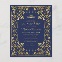 Bilap Blue Floral Gold Tiara Quinceanera Flyer