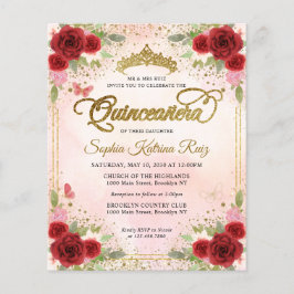 Bilap floral Burgundy Pink Gold Tiara Quinceañera Flyer