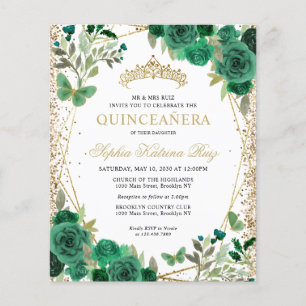 Bilap Floral Green Gold Tiara Quinceañera Einladun Flyer