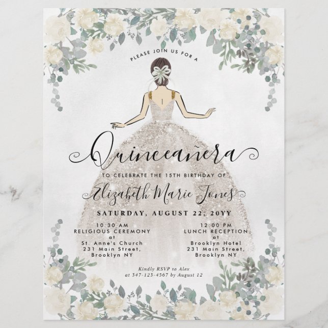 Bilap Floral Ivory White Glam Prinzessin Quinceane Flyer (Vorne)