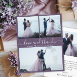 Bilap Foto Collage Mauve Wedding Vielen Dank Flyer<br><div class="desc">Cheap Modern Elegant "Liebe und Dank" Handschrift Drehbuch Hochzeit (3) Drei Foto Collage Vielen Dank personalisiert erschwinglichen Low Budget Flyer. Stilvolle Hochzeit danke Ihnen Vorlage mit drei Foto auf der Vorderseite und ein Foto auf der Rückseite. ***BEACHTE! *** SCROLL NACH UNTEN FÜR WEITERE INFO! *** Mit dem Text "Liebe und...</div>