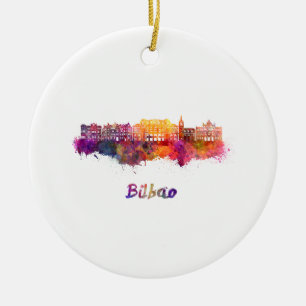 Bilbao skyline im Watercolor Keramikornament