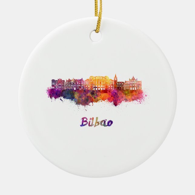 Bilbao skyline im Watercolor Keramikornament (Vorne)