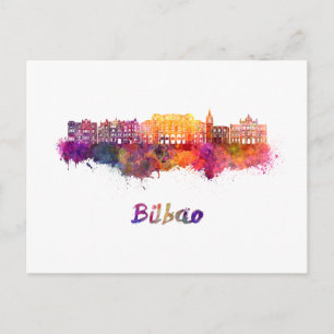 Bilbao skyline im Watercolor Postkarte