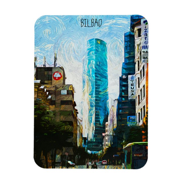Bilbao Spain Oil Paint Illustration City Magnet (Vertikal)