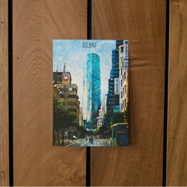 Bilbao Spain Oil Paint Illustration City Postkarte (bilbao spain city postcard)