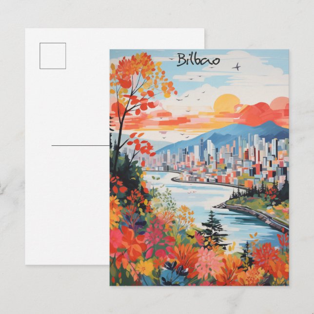 Bilbao Spain Travel City Painting Aesthetic Postkarte (Vorne/Hinten)